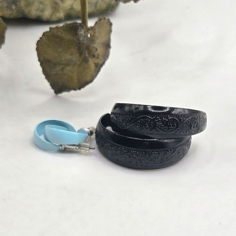 "5/$40" 2 Pairs of Hoop Earrings, Small Light Turquoise, Large Black